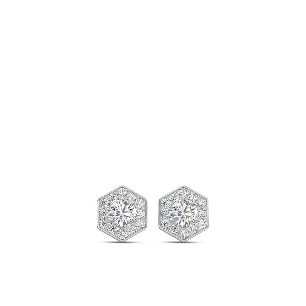 14KW 1.15ctw Diam Cluster Hexagon Earring with CTR .33X2