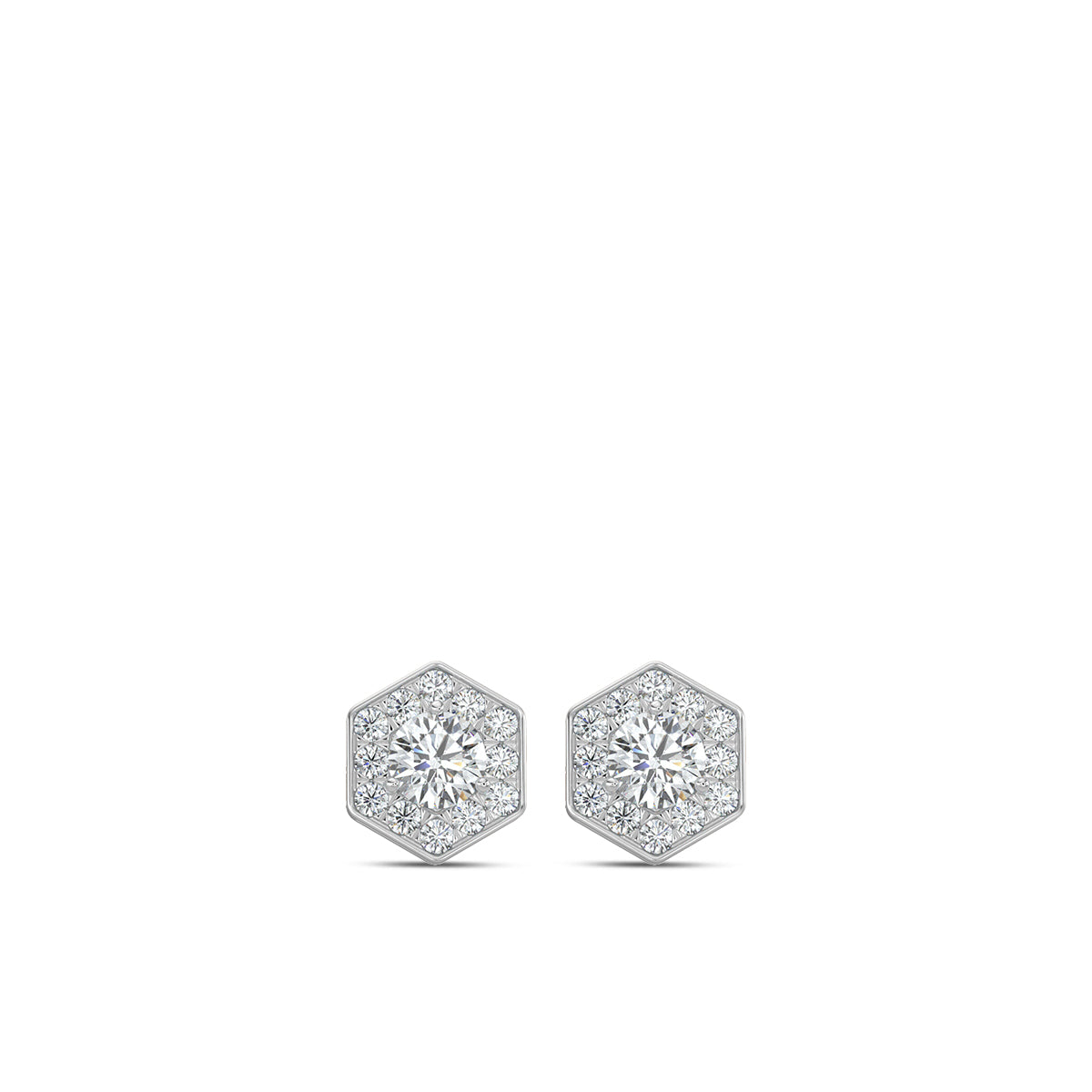 14KW 1.15ctw Diam Cluster Hexagon Earring with CTR .33X2