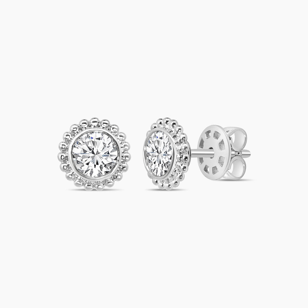 1.00 Ctw RD Diamond Bezel-Set Beaded Stud with Medium Push Back