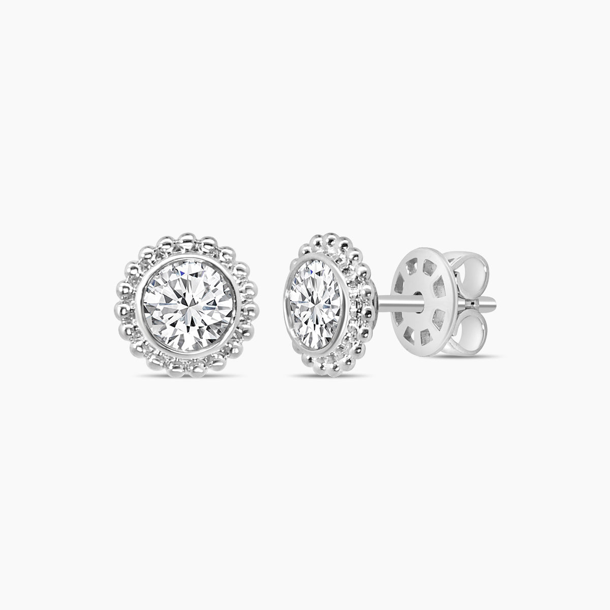 1.00 Ctw RD Diamond Bezel-Set Beaded Stud with Medium Push Back