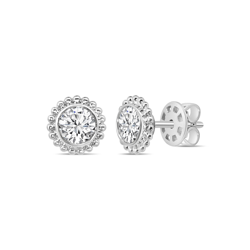 1.00 Ctw RD Diamond Bezel-Set Beaded Stud with Medium Push Back