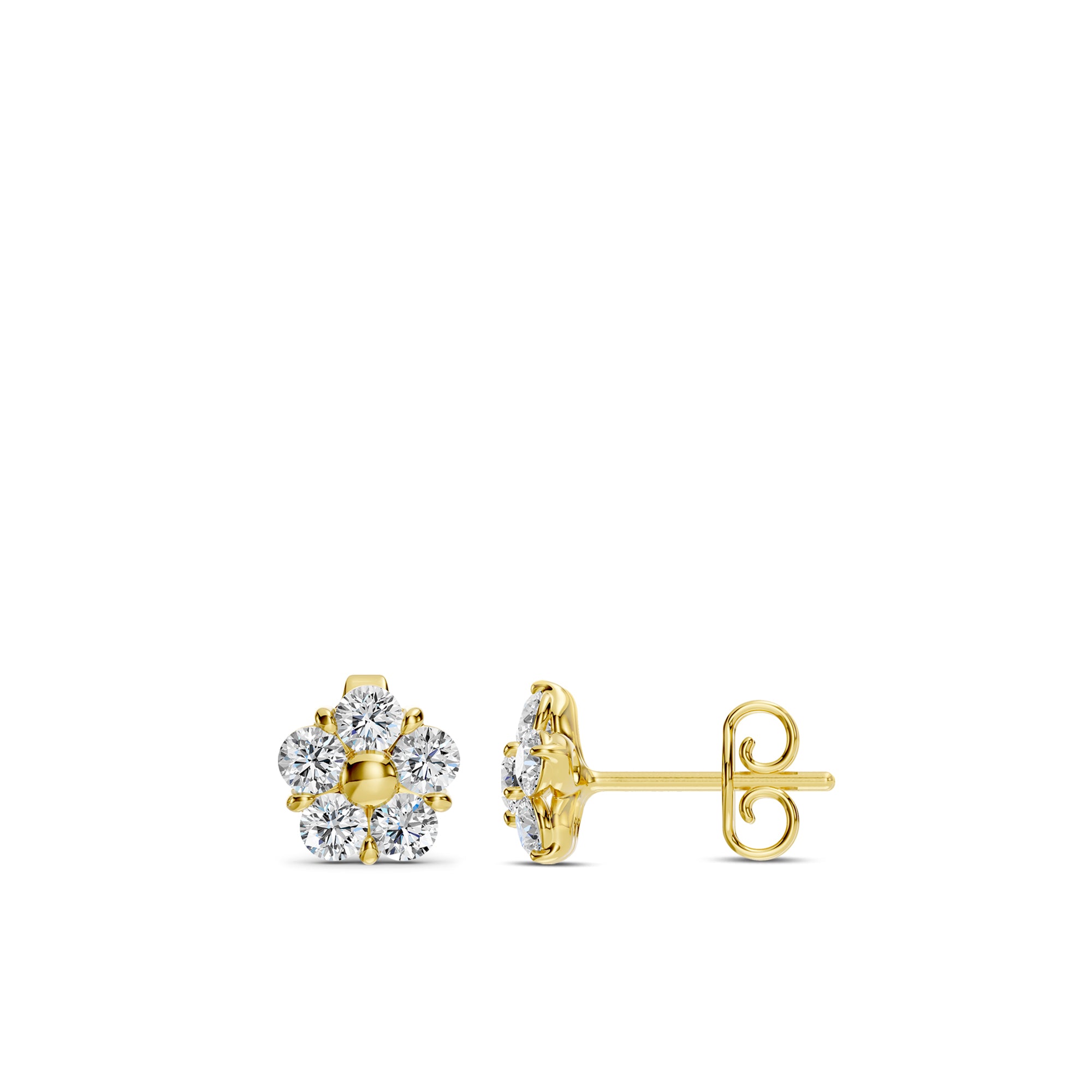 Lab Grown 2.00 Ctw RD Diamond 5 Stone flower earring with Medium Push Back