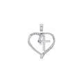 10K White Gold Round Diamond Heart with Cross Pendant 1/25 Cttw