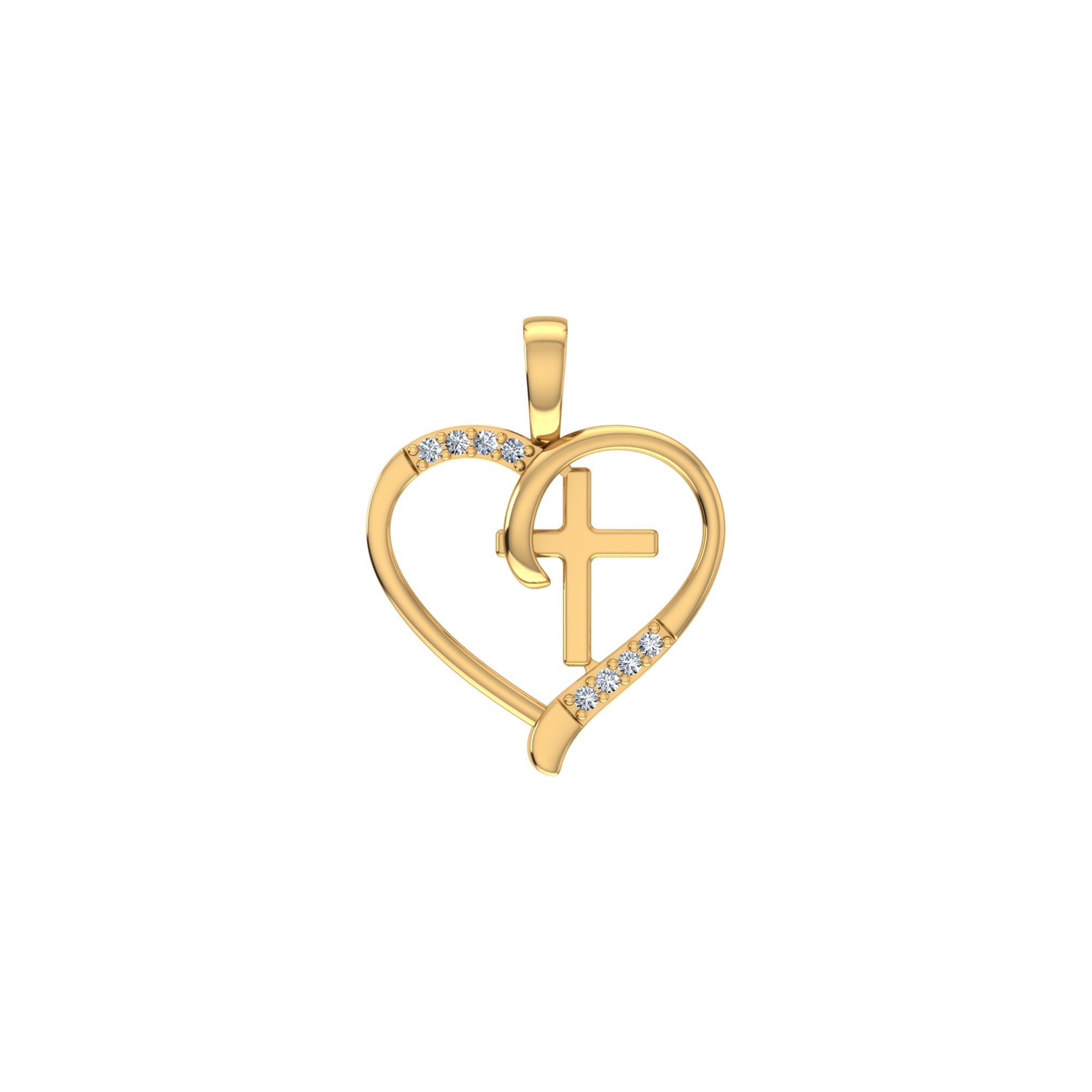 10K Yellow Gold Round Diamond Heart with Cross Pendant 1/25 Cttw crafted in yellow gold with round brilliant diamonds