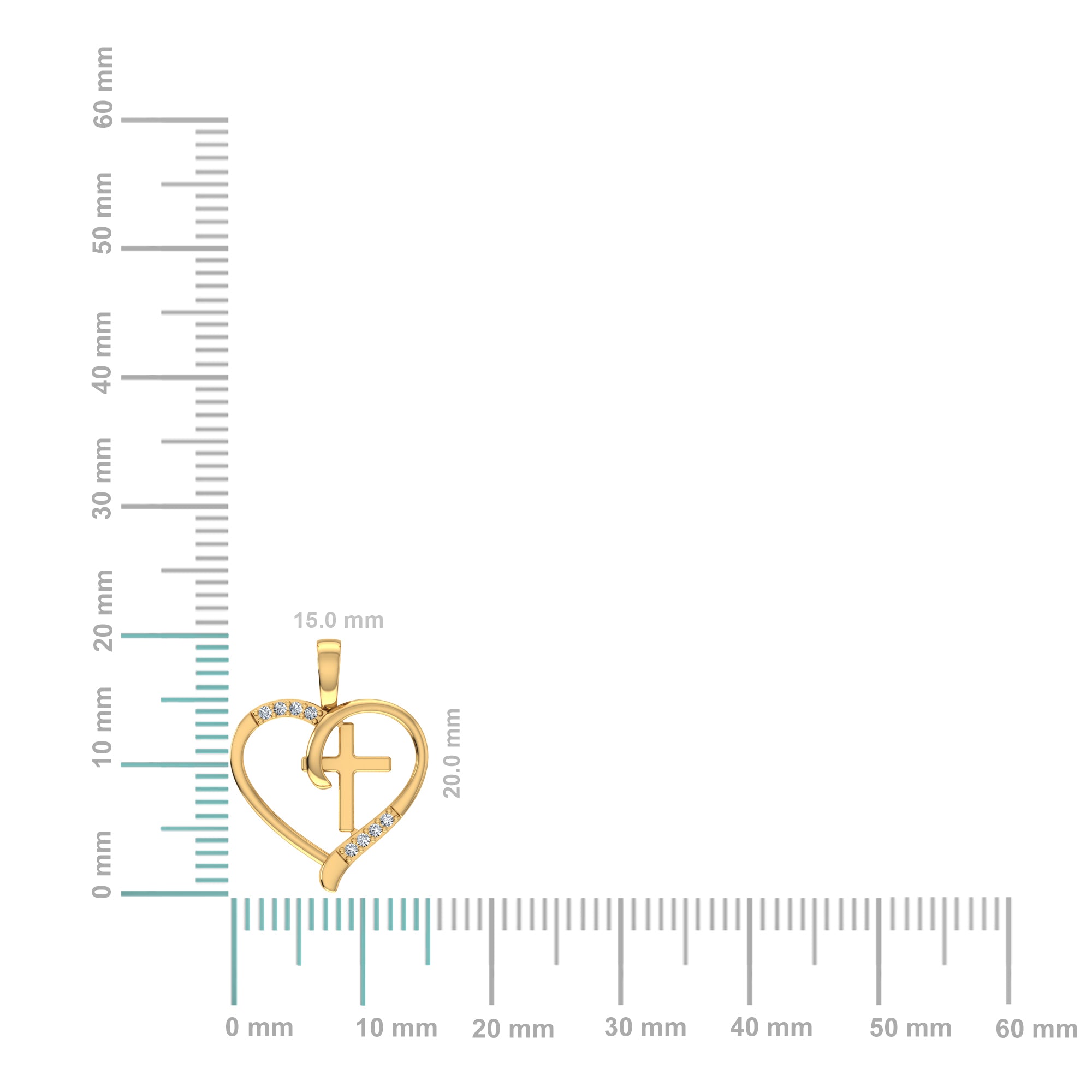 10K Yellow Gold Round Diamond Heart with Cross Pendant 1/25 Cttw