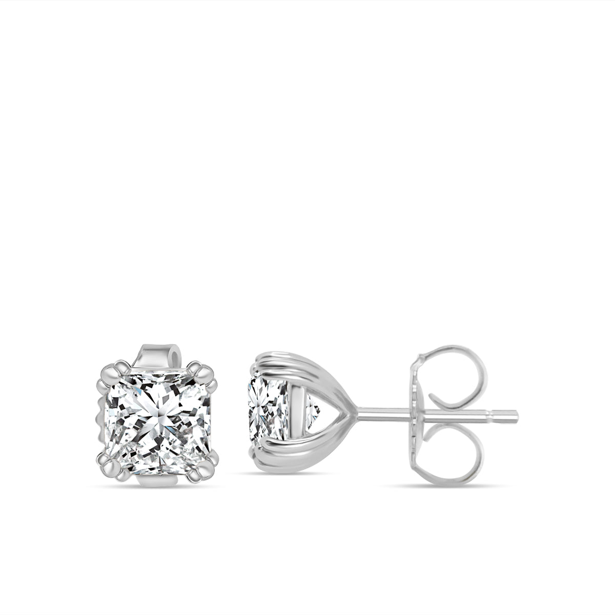 2.00 Ctw Lab Grown Diamond Triple Prong Cushion Stud with Medium Push Back
