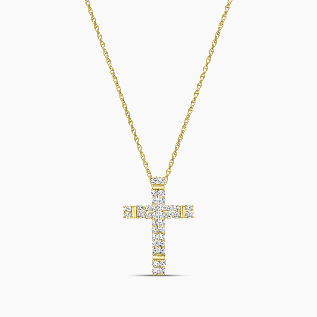 10KY 1.00 CTW LAB GROWN DIAMOND CROSS PENDANT WITH CHAIN