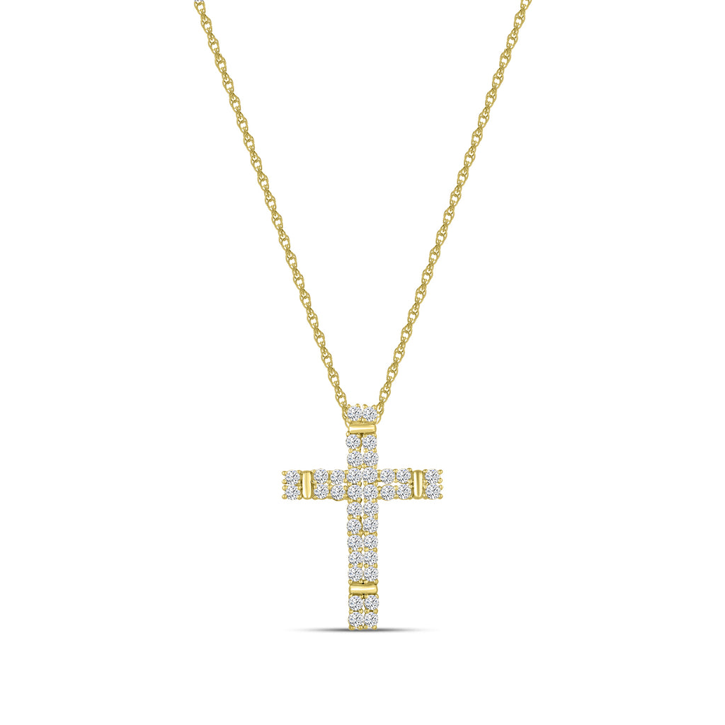 10KY 1.00 CTW LAB GROWN DIAMOND CROSS PENDANT WITH CHAIN