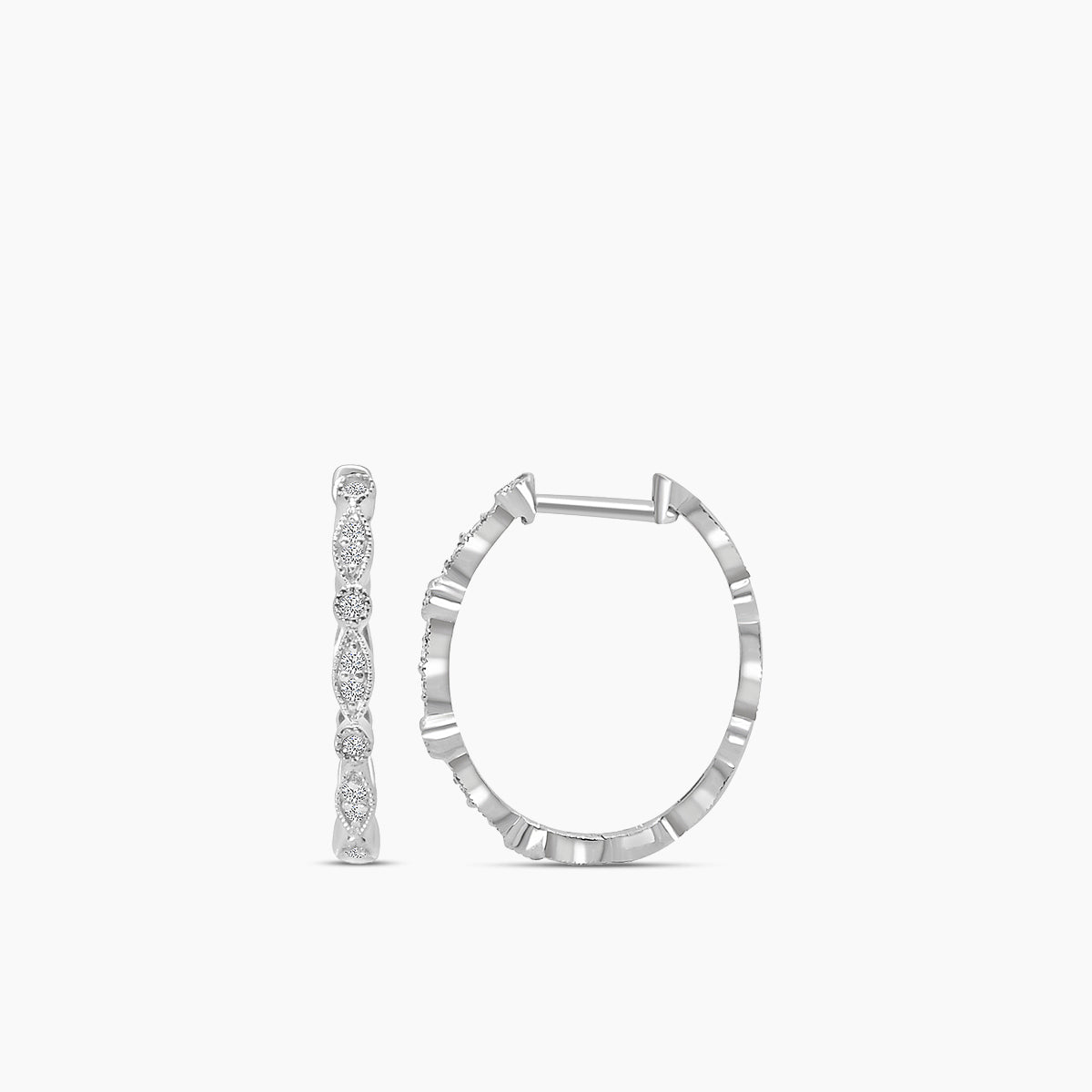 0.15 Ctw Diamond Marquise and Dot with Milgrain Oval Hoops