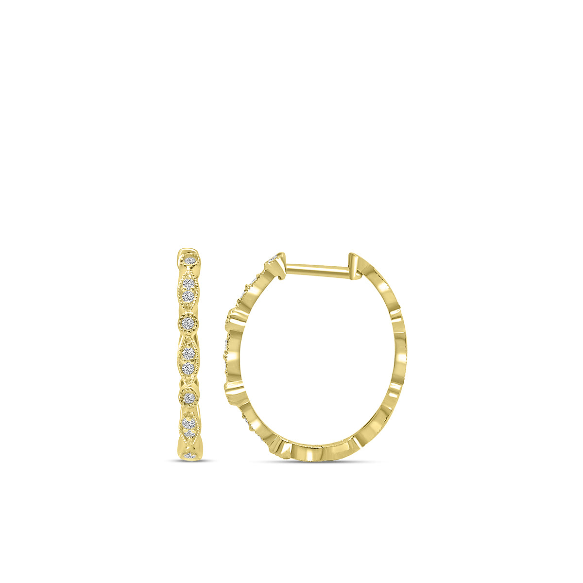 0.15 Ctw Diamond Marquise and Dot with Milgrain Oval Hoops
