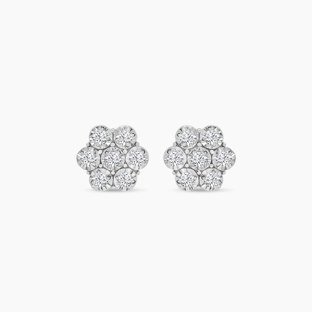 1 Ctw Diam 7 stone Flower Earrings with Miracle Plating