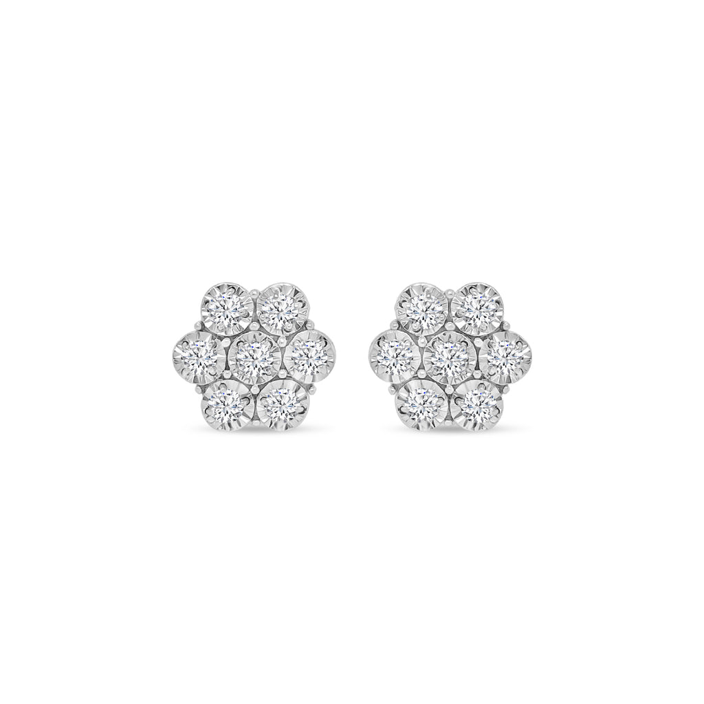 1 Ctw Diam 7 stone Flower Earrings with Miracle Plating