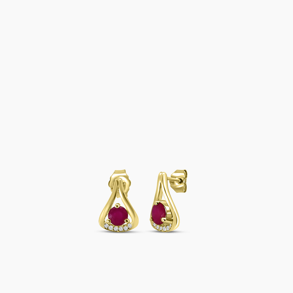 0.05 Ctw Diamond and Round Ruby Drop Earring with Push Back
