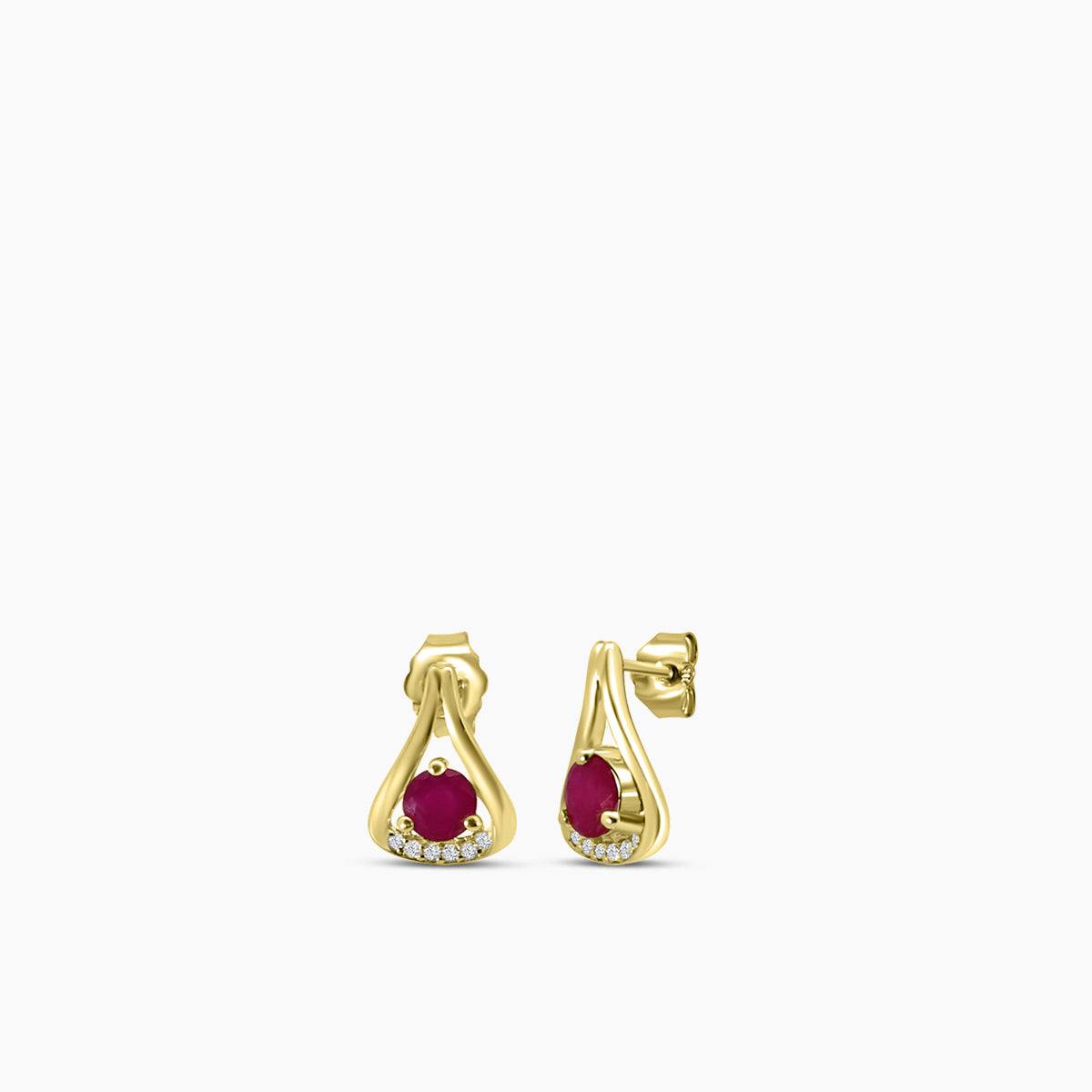 0.05 Ctw Diamond and Round Ruby Drop Earring with Push Back