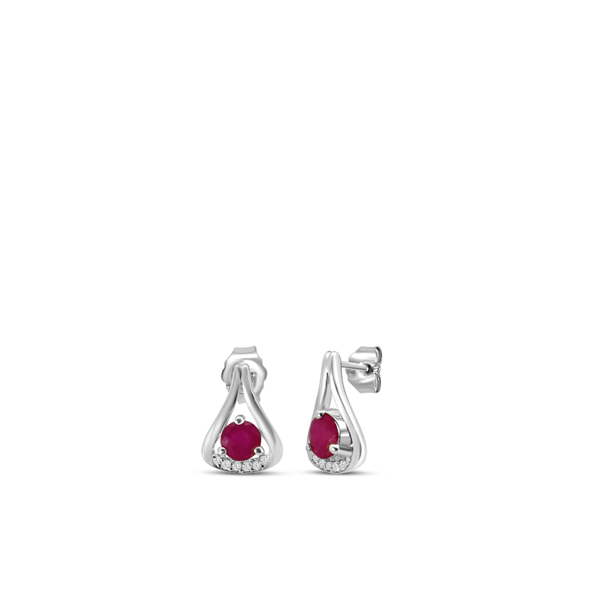 0.05 Ctw Diamond and Round Ruby Drop Earring with Push Back