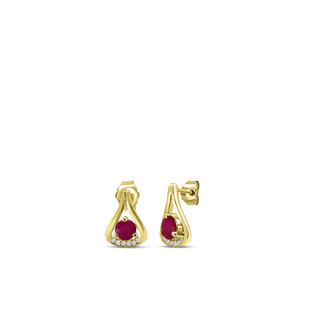 0.05 Ctw Diamond and Round Ruby Drop Earring with Push Back