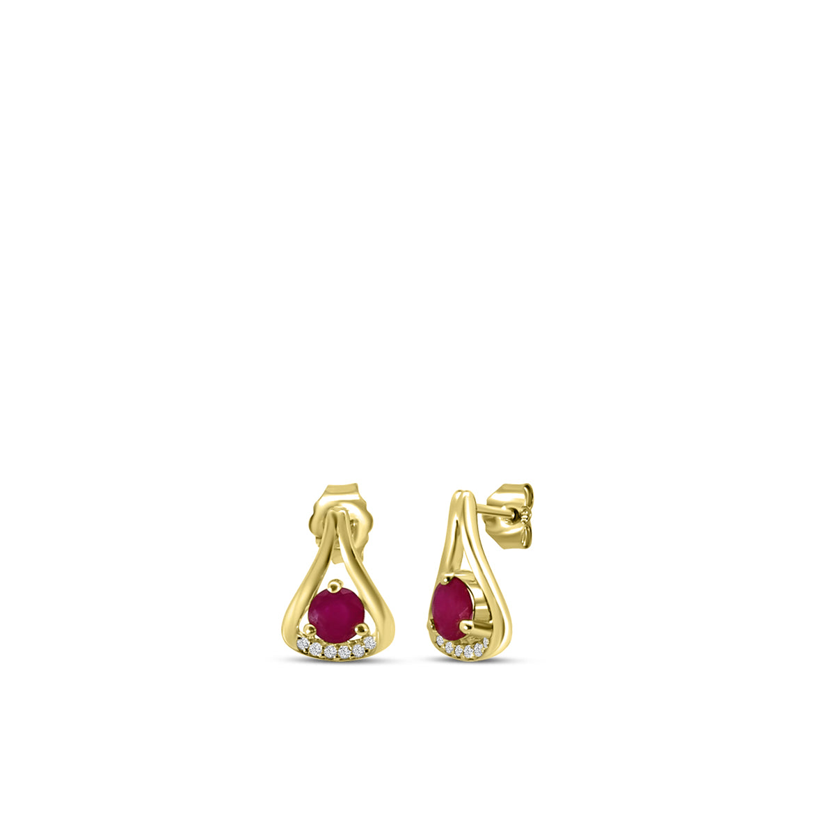 0.05 Ctw Diamond and Round Ruby Drop Earring with Push Back