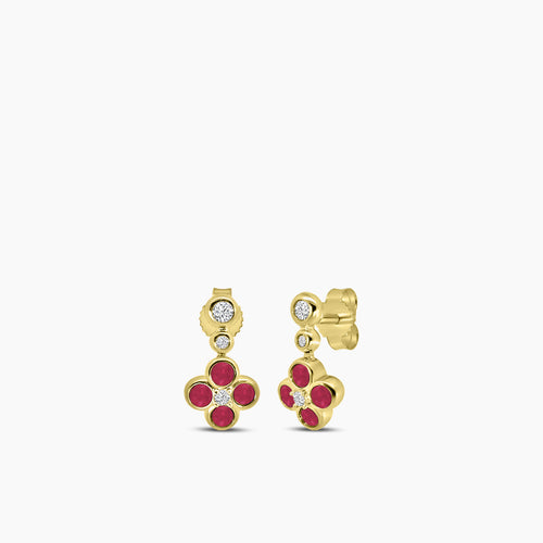 0.10 Ctw Bezel Set Diamond and Ruby Earring with 0.50 Ctw Ruby