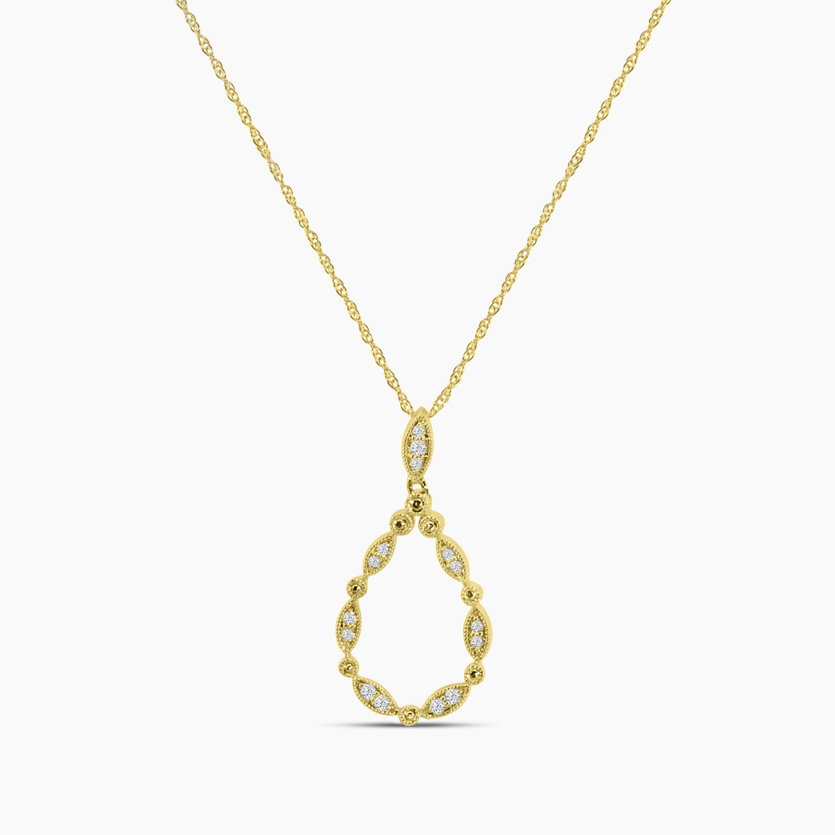 0.10 Ctw Diamond Marquise and Dot with Milgrain Pear Shape Pendant with Chain