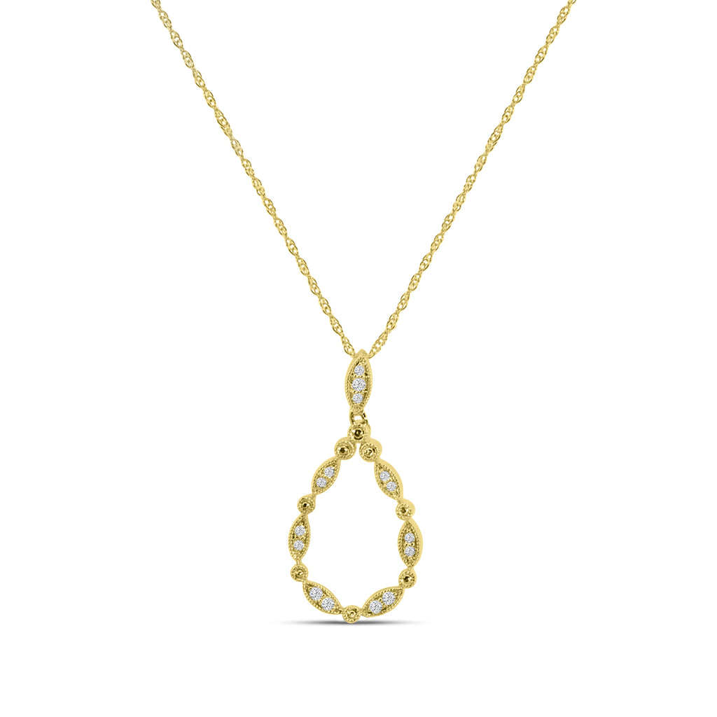 0.10 Ctw Diamond Marquise and Dot with Milgrain Pear Shape Pendant with Chain