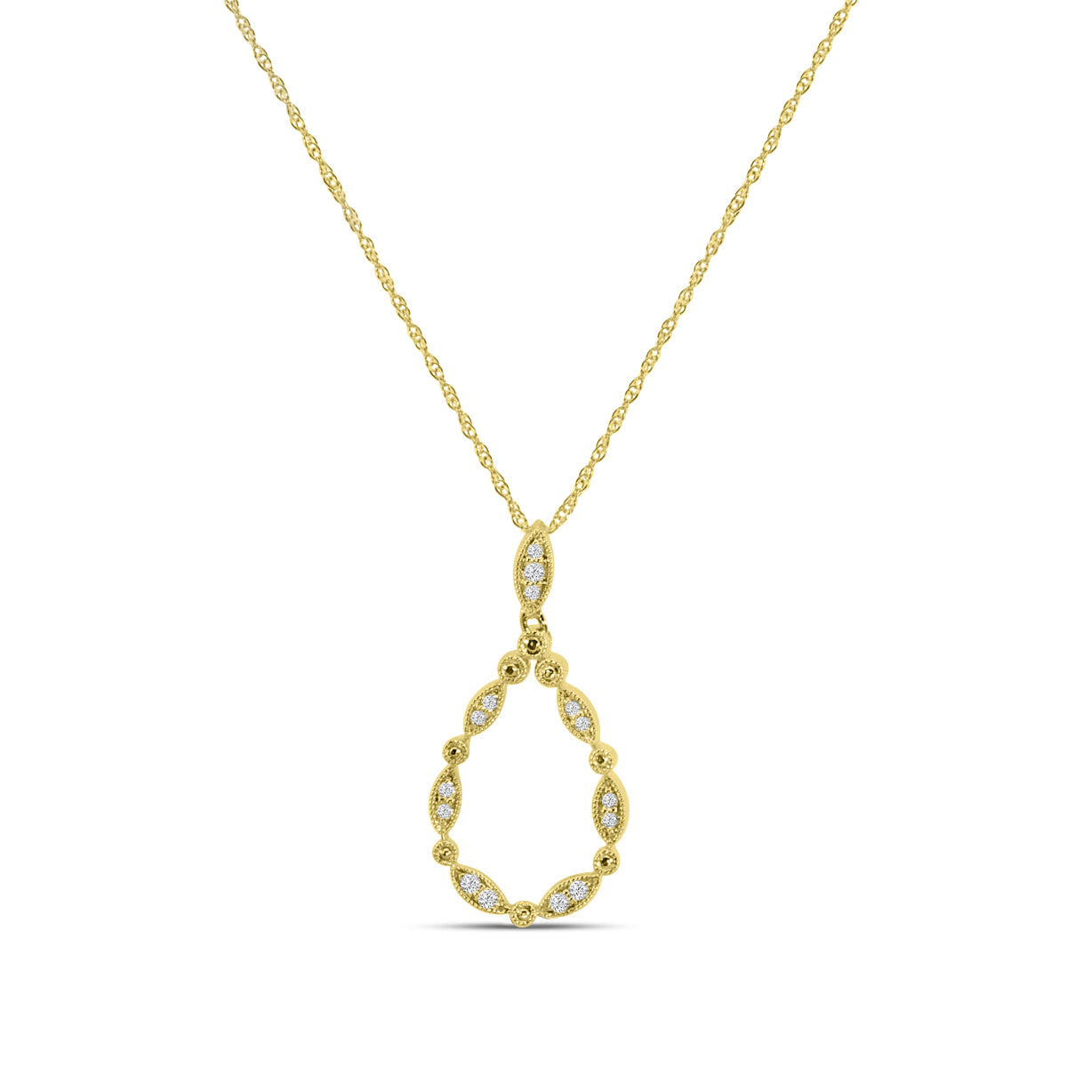 0.10 Ctw Diamond Marquise and Dot with Milgrain Pear Shape Pendant with Chain