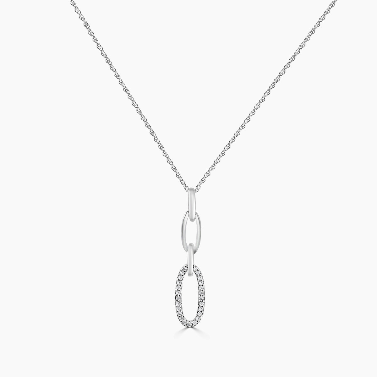 0.10 Ctw Diamond Paper Clip Oval Pendant with Chain