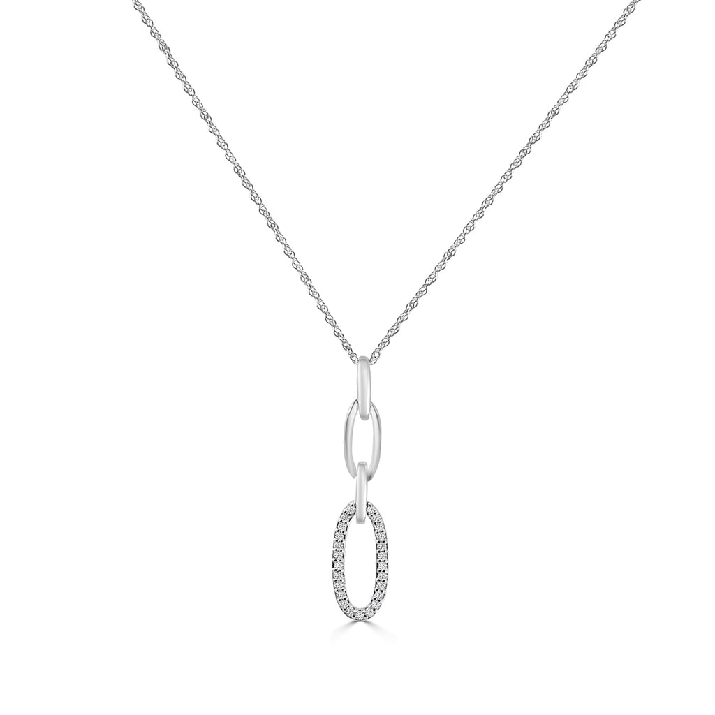 0.10 Ctw Diamond Paper Clip Oval Pendant with Chain