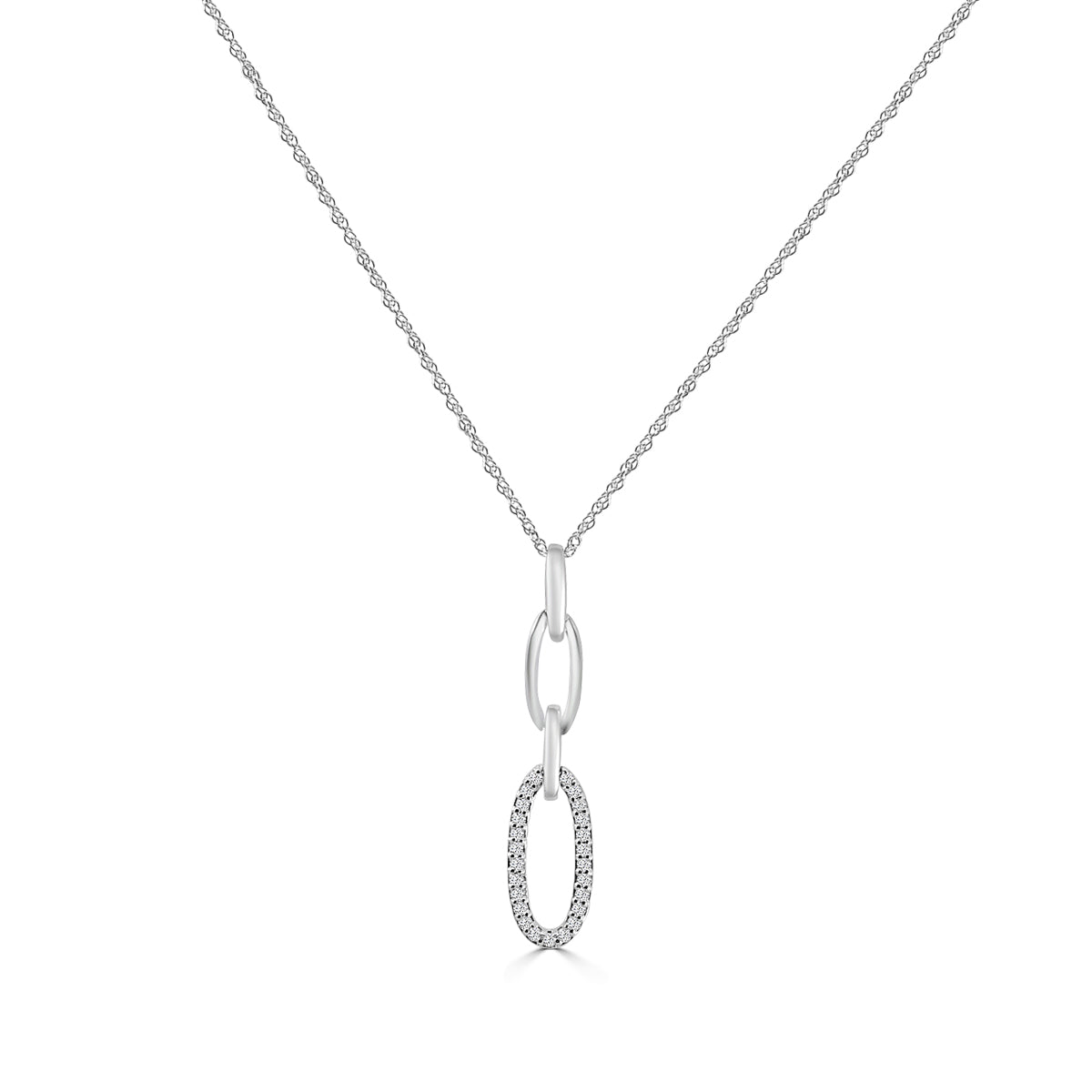 0.10 Ctw Diamond Paper Clip Oval Pendant with Chain