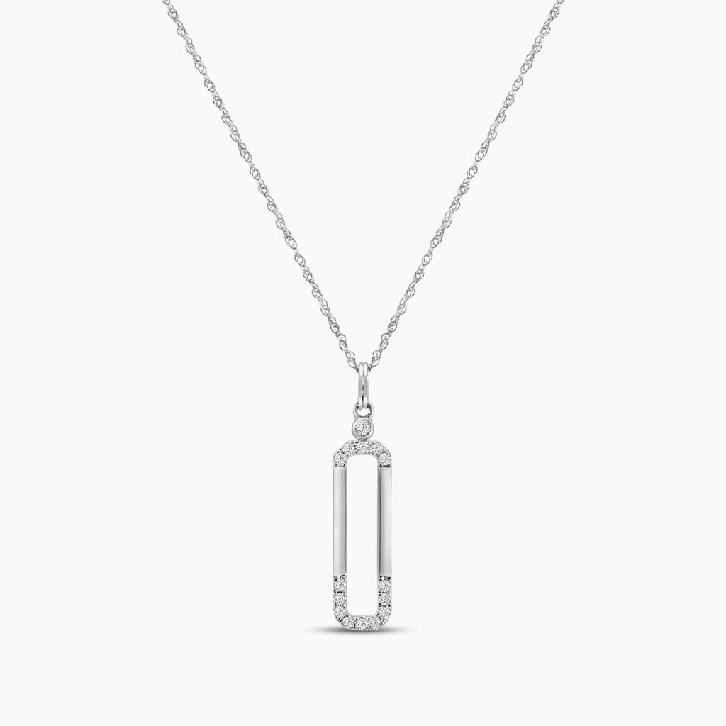 0.10 Ctw Diamond Paperclip Pendant with Chain