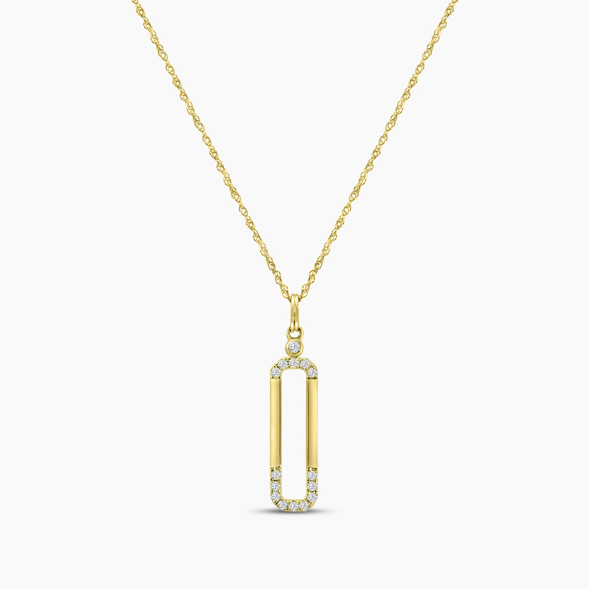14KW 0.10 Ctw Diamond Paperclip Pendant with Chain