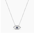 Classic 4 Prong 0.20 Ctw Diamond Evil Eye Necklace with Blue Sapphire 0.15 Ctw with Chain