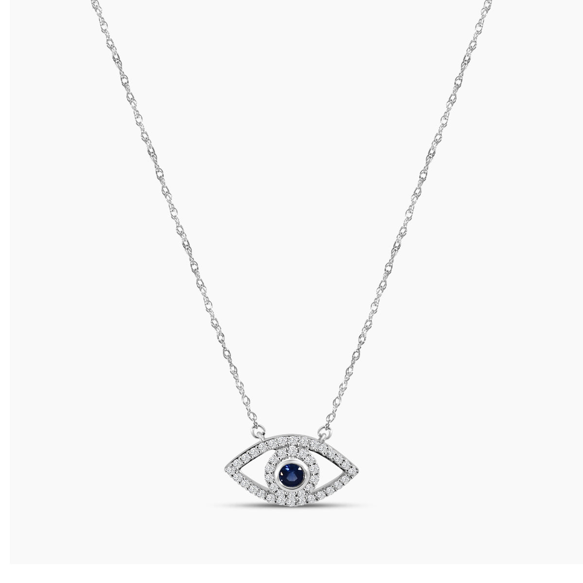 Classic 4 Prong 0.20 Ctw Diamond Evil Eye Necklace with Blue Sapphire 0.15 Ctw with Chain