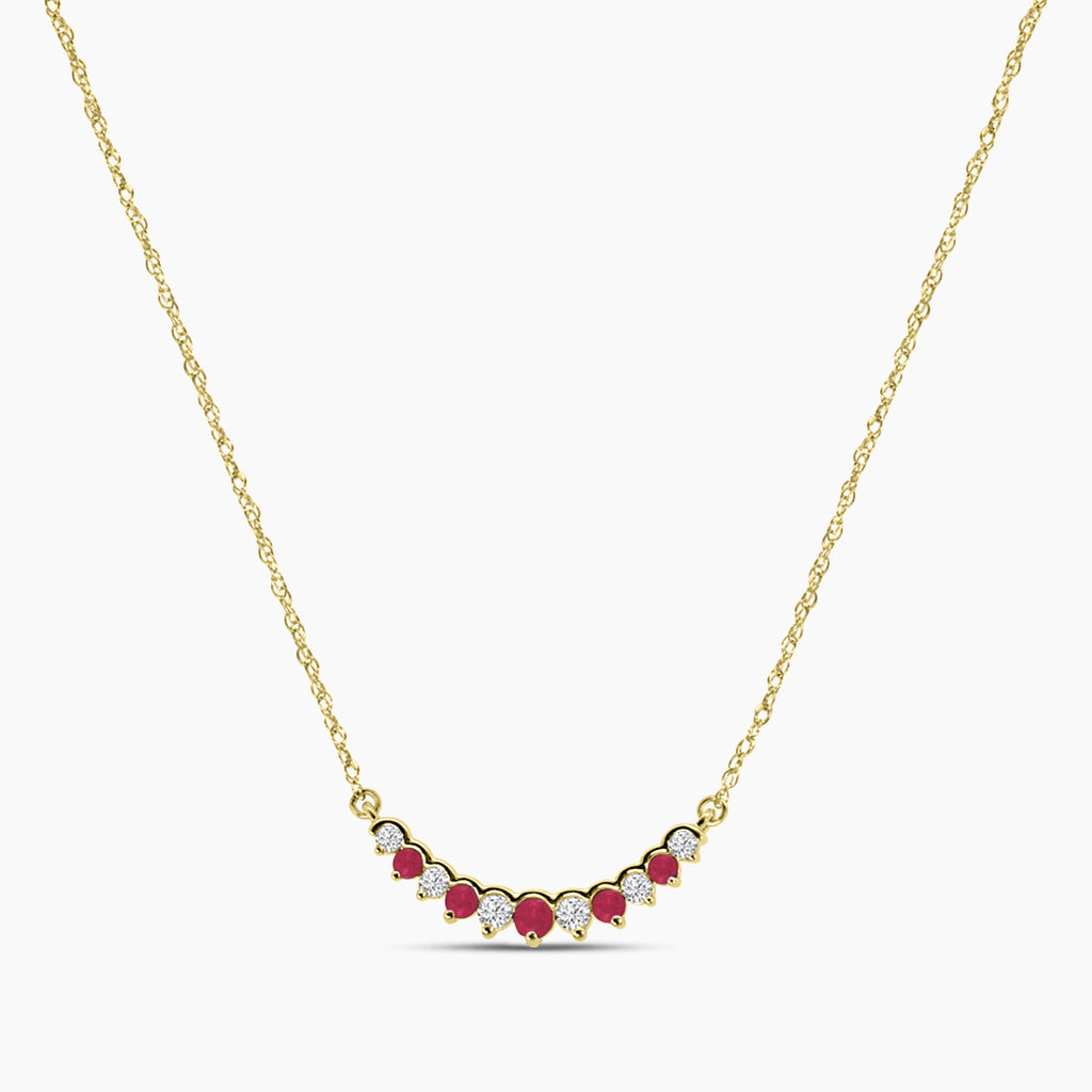14KY 0.10 Ctw Diamond and Ruby Necklace with 0.12 Ctw Ruby