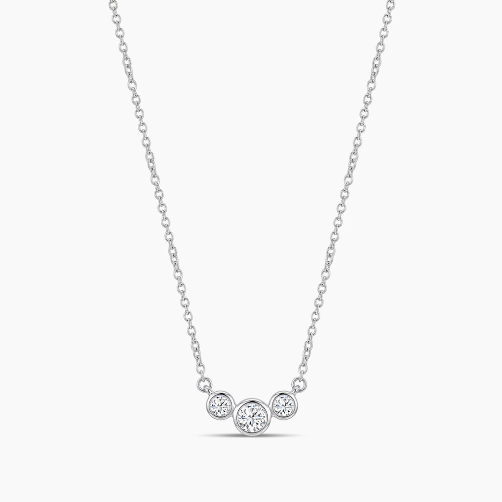 10KW 0.20 Ctw Three Stone Bezel set Diamond Pendant with Chain