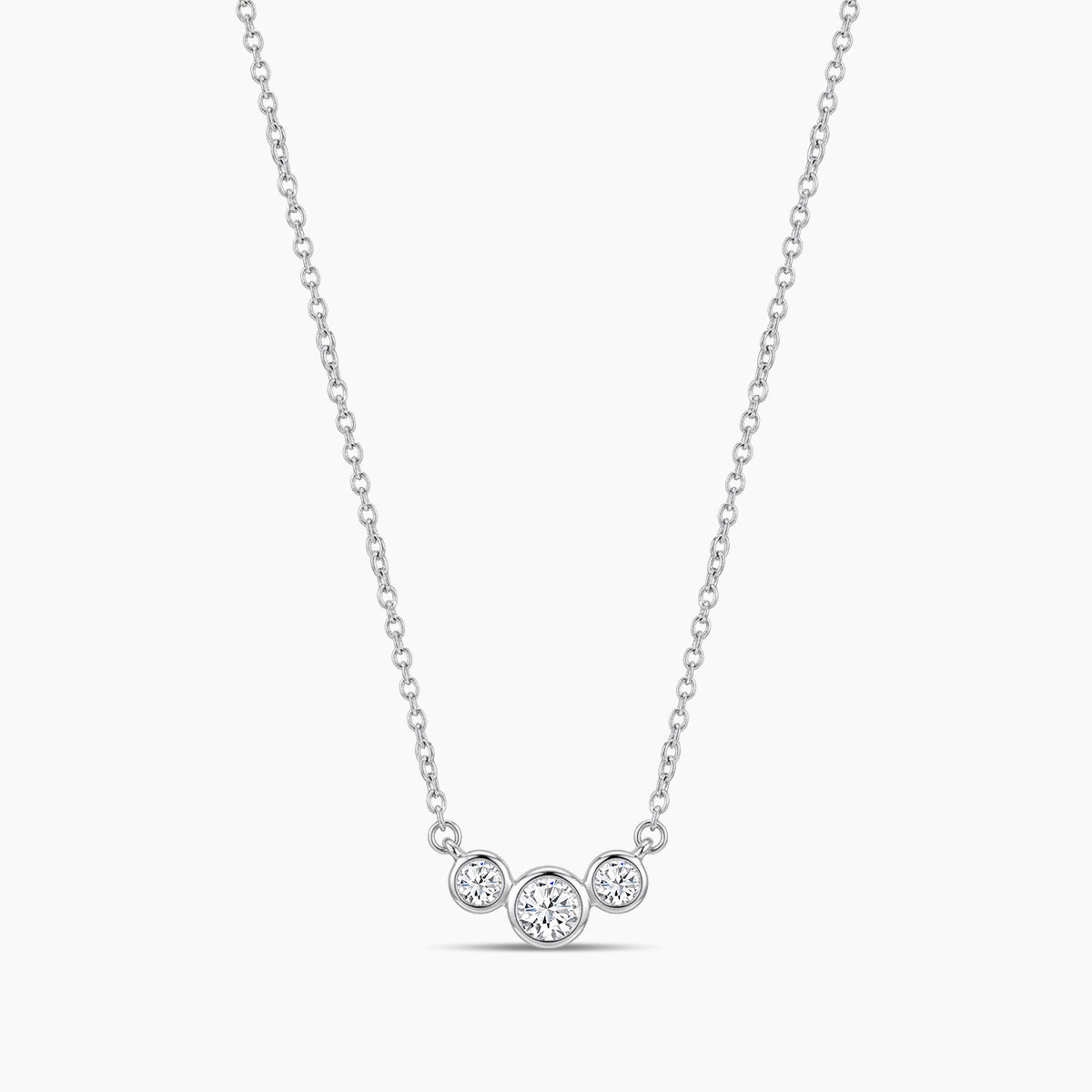 10KW 0.20 Ctw Three Stone Bezel set Diamond Pendant with Chain