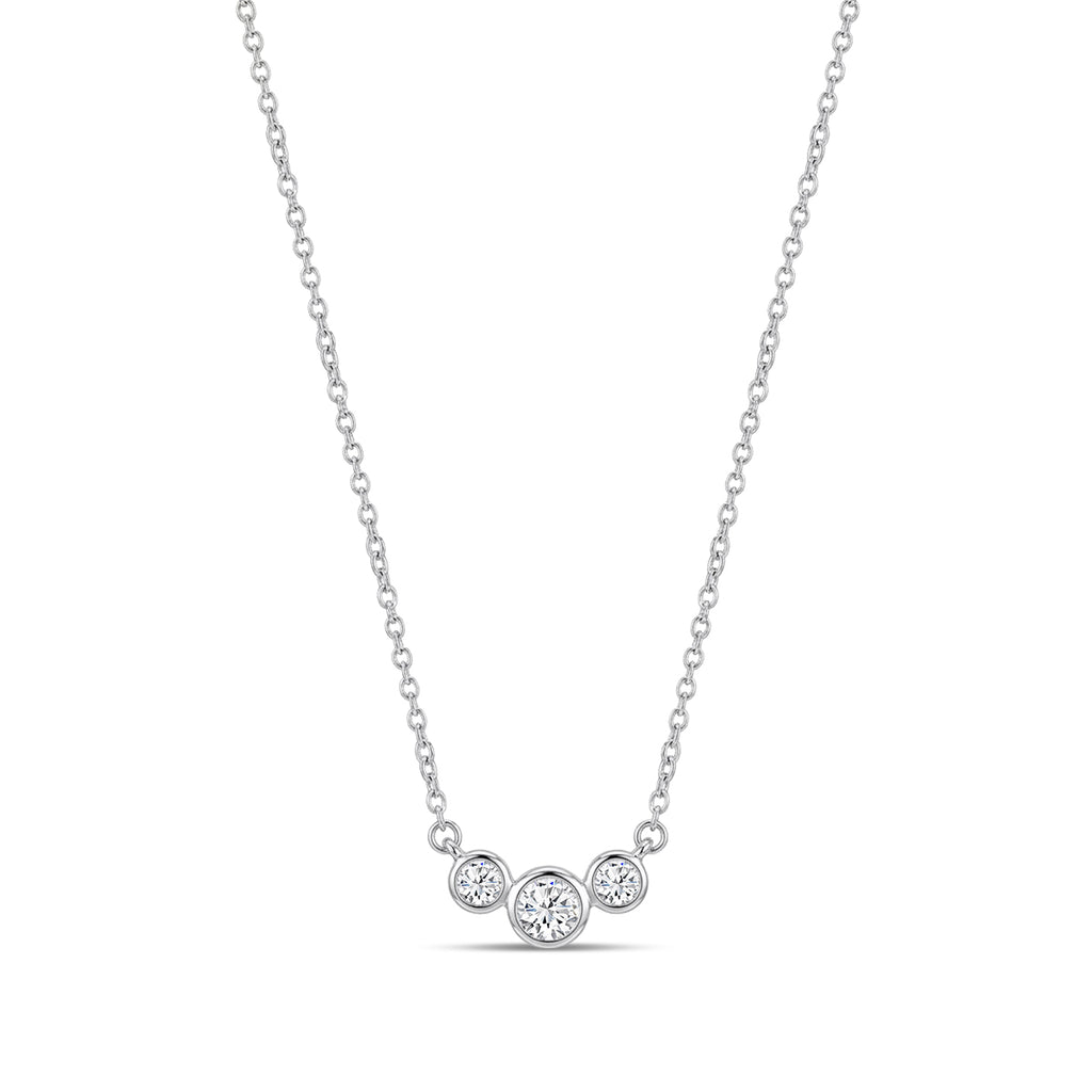 10KW 0.20 Ctw Three Stone Bezel set Diamond Pendant with Chain
