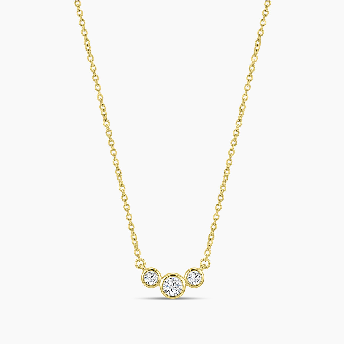 10KW 0.20 Ctw Three Stone Bezel set Diamond Pendant with Chain