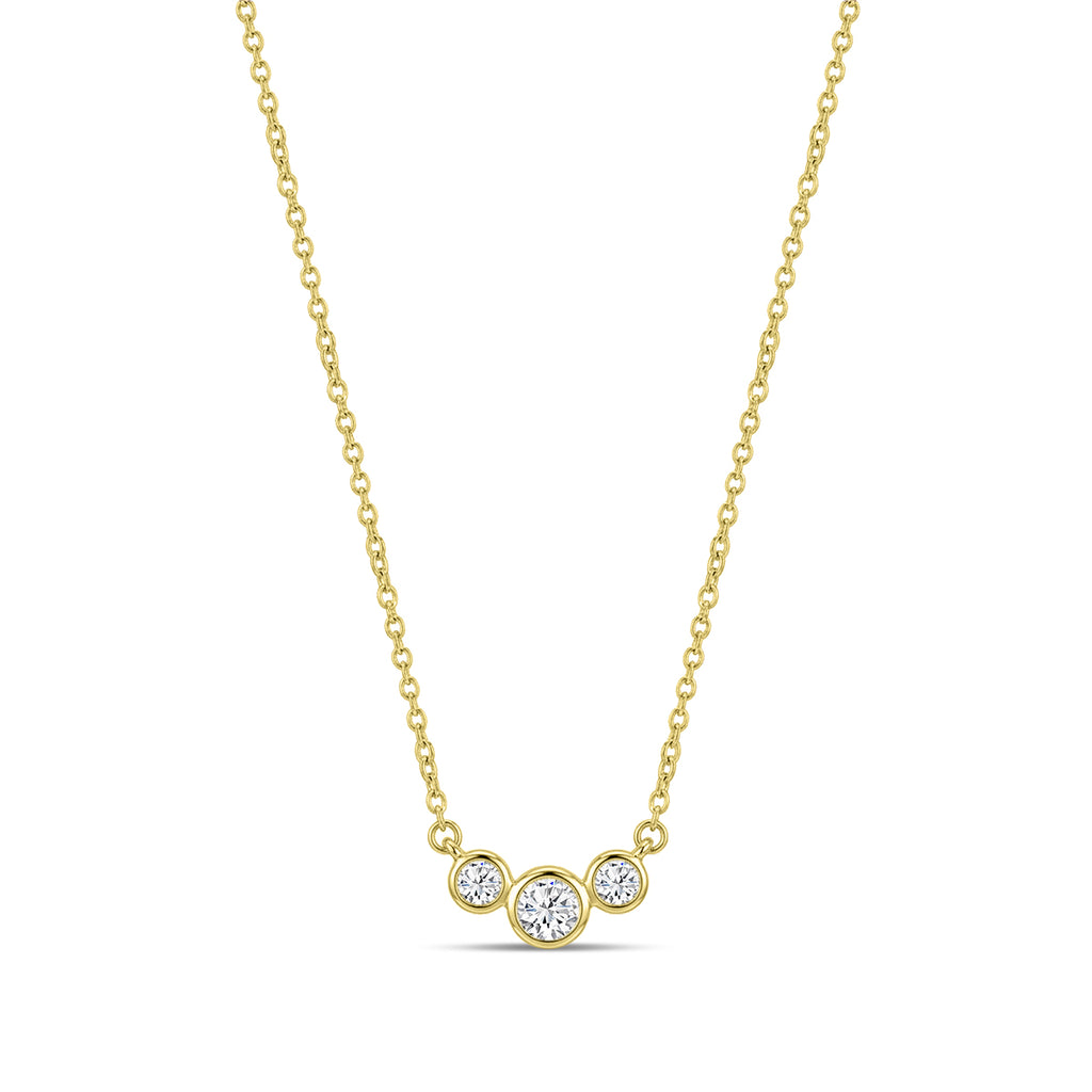 10KW 0.20 Ctw Three Stone Bezel set Diamond Pendant with Chain
