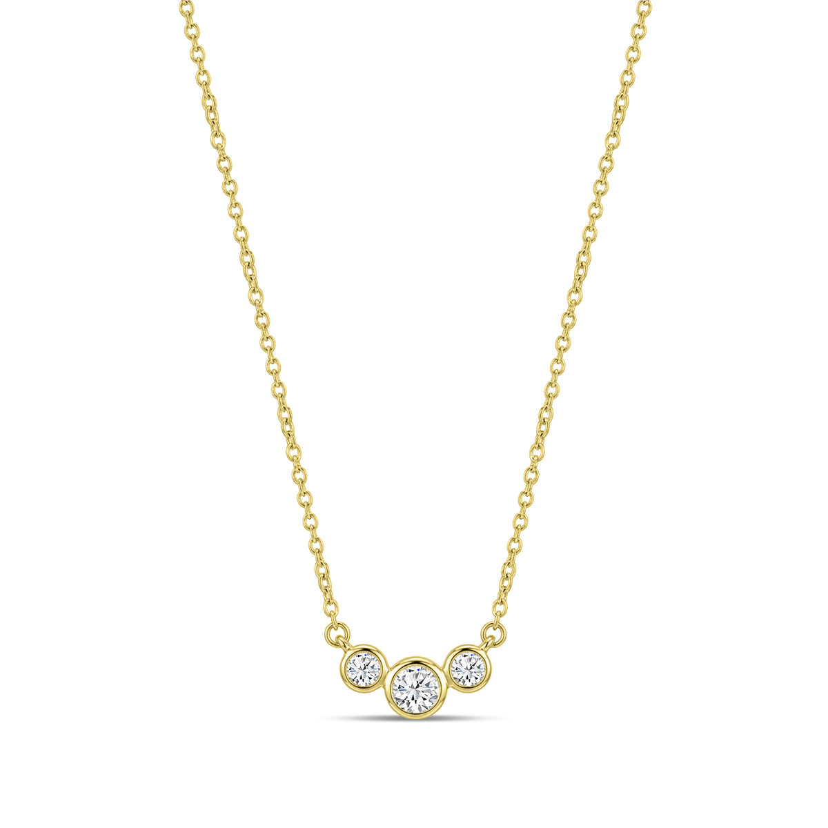 10KW 0.20 Ctw Three Stone Bezel set Diamond Pendant with Chain