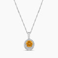 14KW 0.09 Ctw Halo Diamond and Round Citrine Pendant with Chain