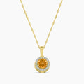 0.09 Ctw Halo Diamond and Round Citrine Pendant with Chain