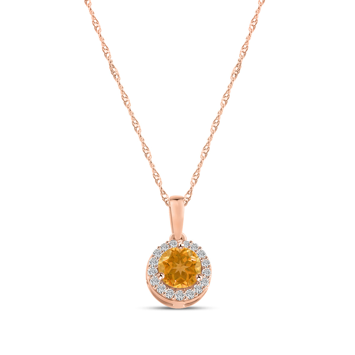 0.09 Ctw Halo Diamond and Round Citrine Pendant with Chain