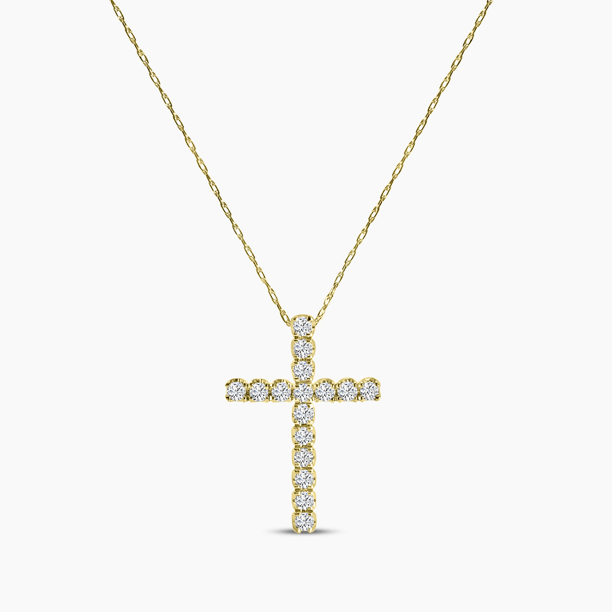 14KW 0.33 Ctw Cross Diamond Pendant with Chain in U-Prong Setting