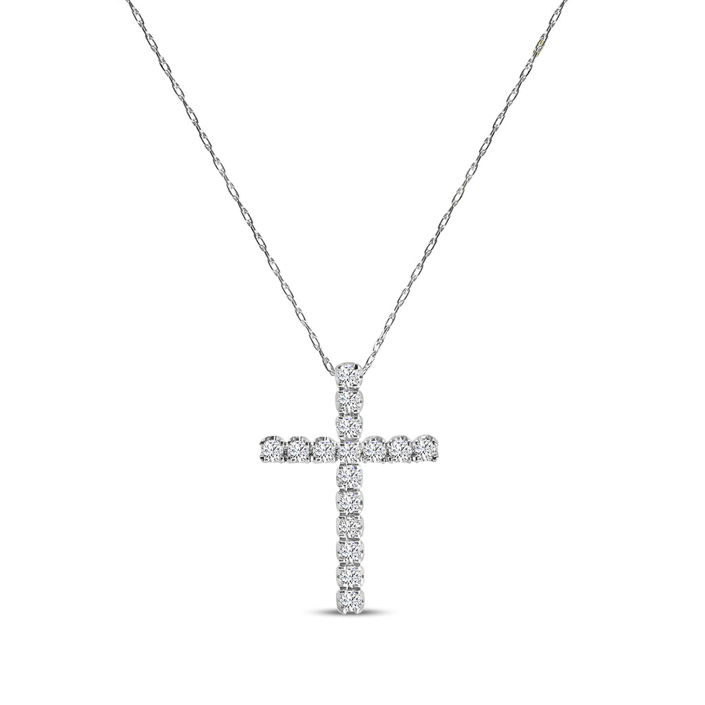 14KW 0.33 Ctw Cross Diamond Pendant with Chain in U-Prong Setting