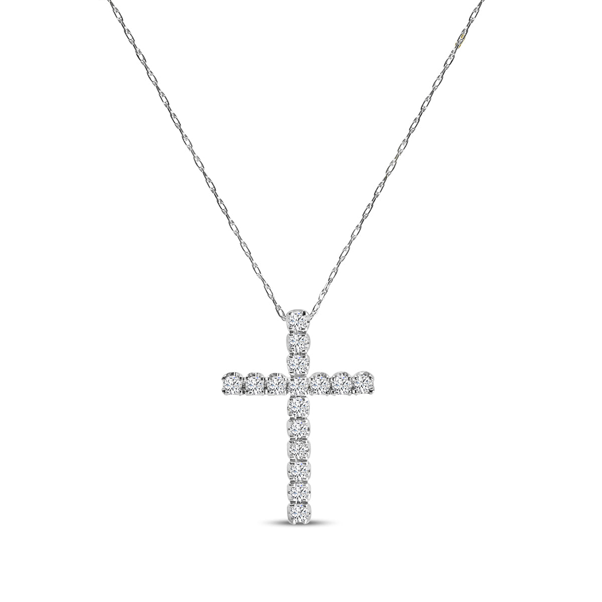14KW 0.33 Ctw Cross Diamond Pendant with Chain in U-Prong Setting