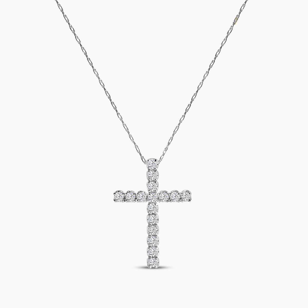 14KW 0.33 Ctw Cross Diamond Pendant with Chain in U-Prong Setting