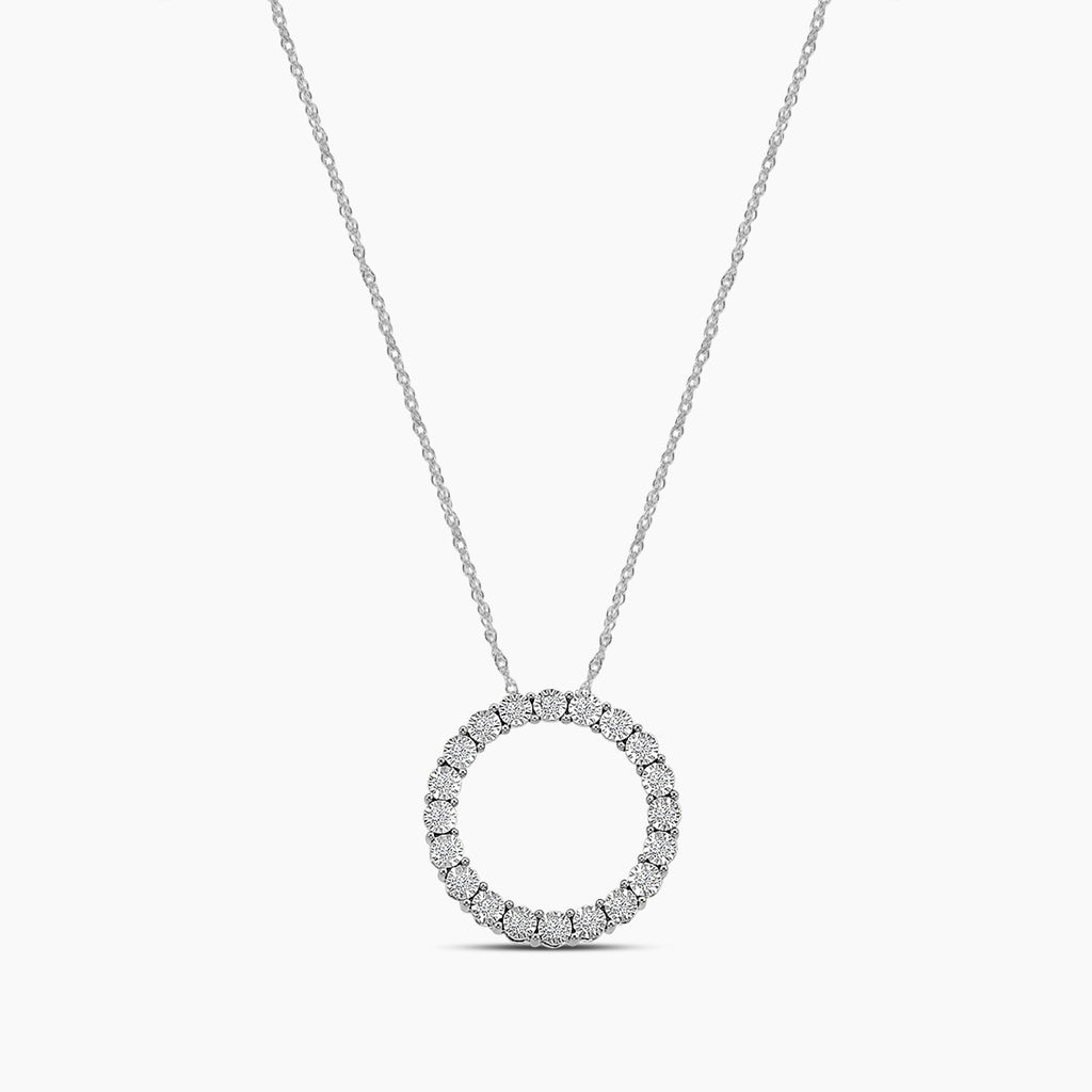 0.15 Ctw Circle Shaped Diamond Pendant with Chain in Miracle Plate Setting
