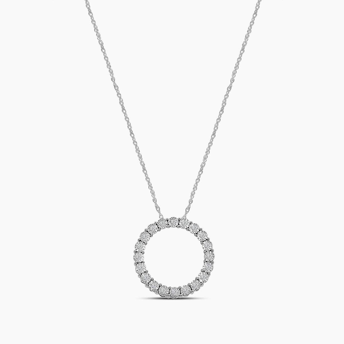0.15 Ctw Circle Shaped Diamond Pendant with Chain in Miracle Plate Setting