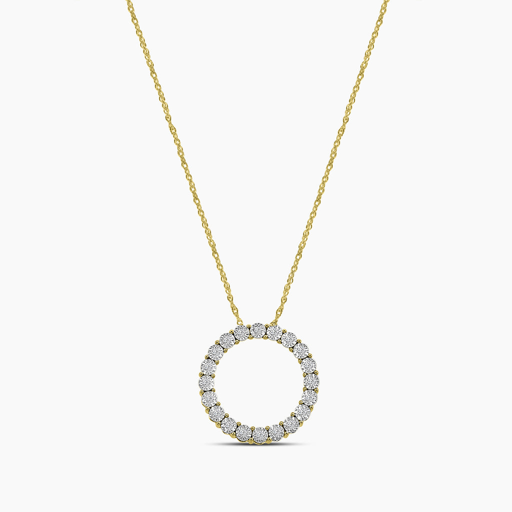 0.15 Ctw Circle Shaped Diamond Pendant with Chain in Miracle Plate Setting