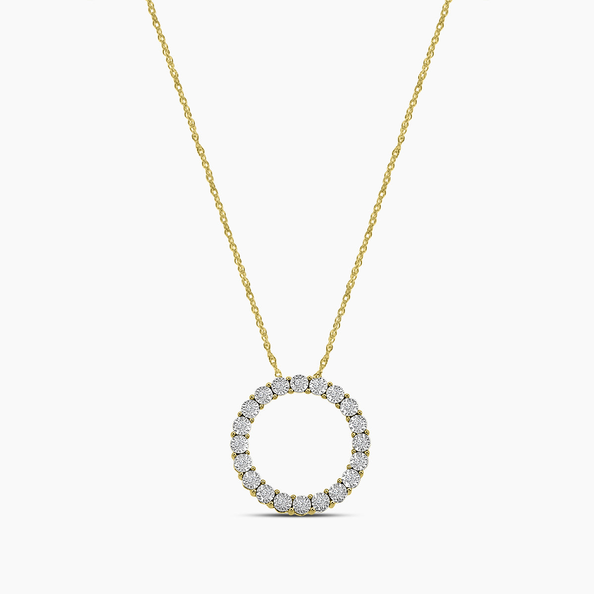 0.15 Ctw Circle Shaped Diamond Pendant with Chain in Miracle Plate Setting